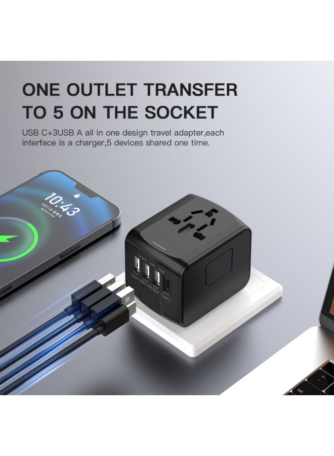 محول طاقة عالمي 4 في 1 - شاحن سفر يحتوي على 3 منافذ USB و 1 منفذ Type-C متوافق مع مواقع US EU UK AUS - Image 1